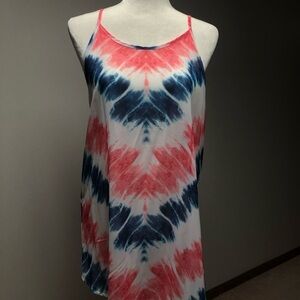 Pink, blue and white tye die swim suit cover up. Great for summer.